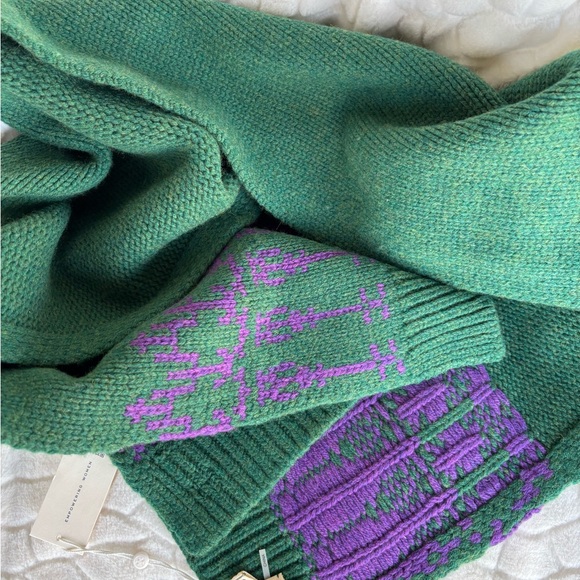 Tory Burch Merino Fair Isle Scarf Dark Ceramic Green - Picture 13 of 13